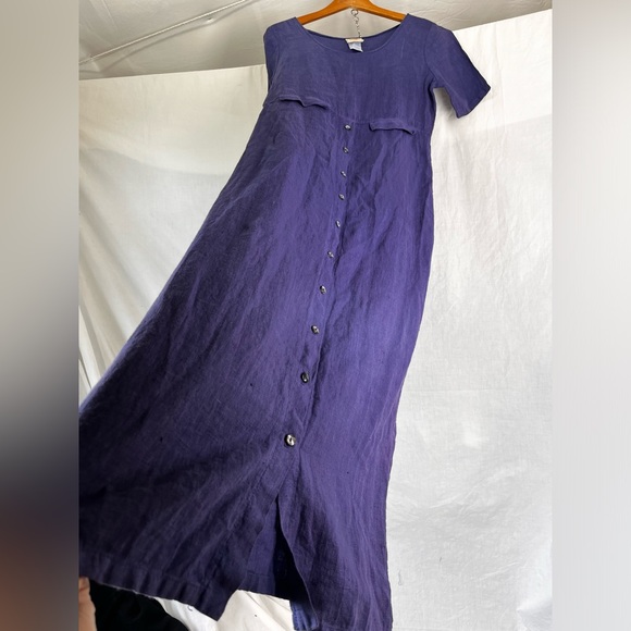 Vintage Tom Tom Linen Dress XS Maxi Purple Pullover Button Front Skirt USA Calif - Picture 1 of 16